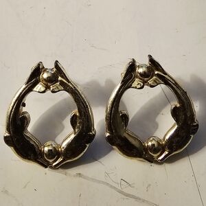 Vintage Gold Hoop Kissing Dolphins Earrings